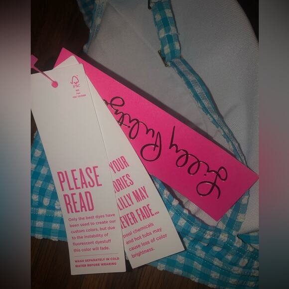 NEW Lilly Pulitzer Aelin Bikini Top in Turquoise oasis crinkle gingham ruffle - Picture 5 of 6